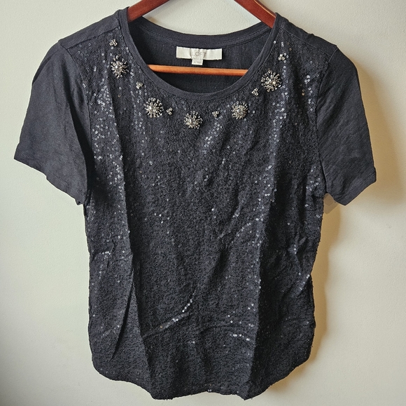 Sequin Black Tee with Crystal Like Embellishments - Picture 4 of 4